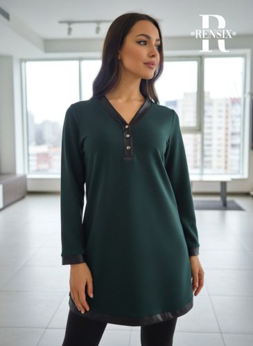 Rensix Tissaia díszgombos ruha, smaragdzöld