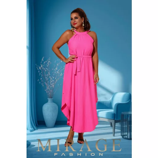 Mirage Zira öves silky szatén maxiruha, neon pink