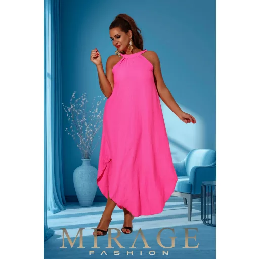 Mirage Zira öves silky szatén maxiruha, neon pink