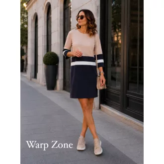 Warp Zone Leila viszkóz ruha, bézs-sötétkék