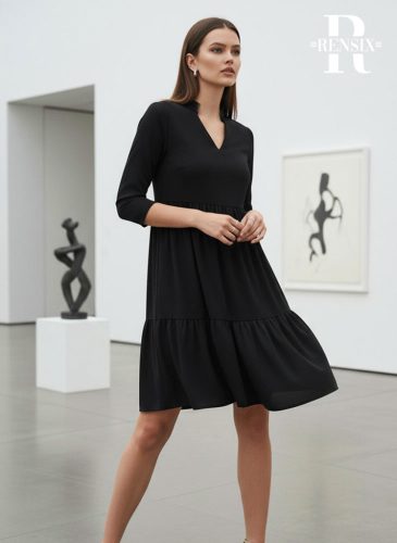Rensix Ophelia selyem viszkóz ruha, fekete