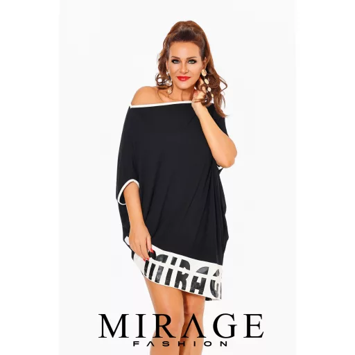 Mirage Alíz asszimetrikus tunika, fekete-fehér