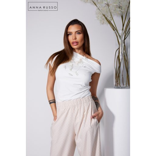 Anna Russo Zaya swarovski köves nadrág, bézs