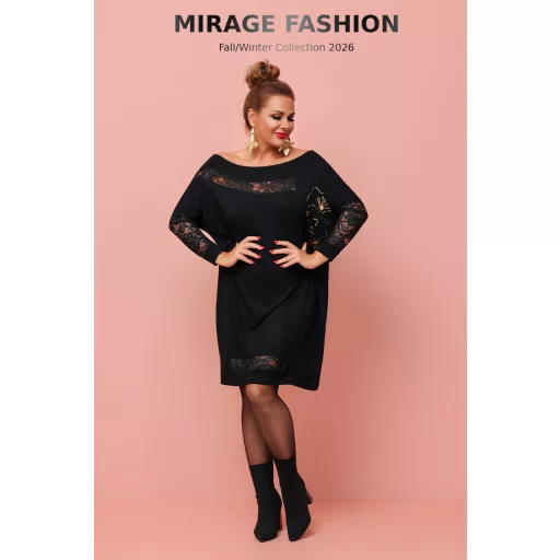 Mirage Amaretto csipkebetétes tunika, fekete
