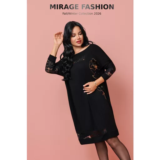 Mirage Amaretto csipkebetétes tunika, fekete