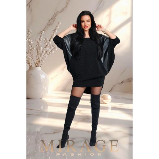 Mirage Noémi bőrbetétes alkalmi tunika, éjfekete