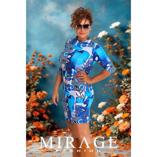 Mirage Rosalinda félgarbós ruha, kék mintás