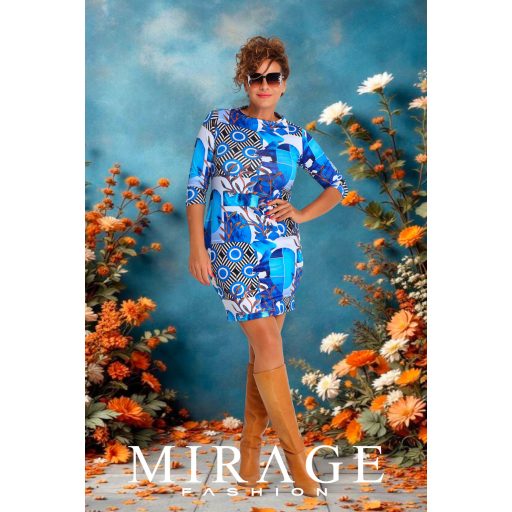 Mirage Rosalinda félgarbós ruha, kék mintás