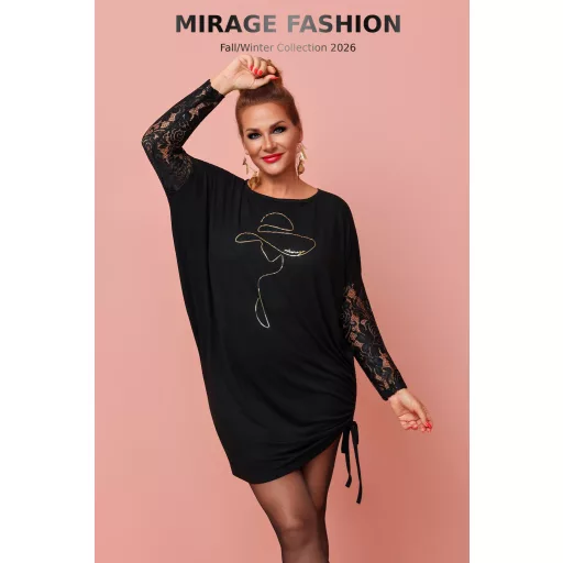 Mirage Wodena csipkebetétes tunika, fekete