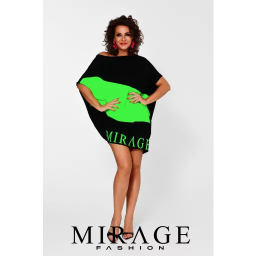 Mirage Szimóna asszimetrikus tunika, fekete-zöld