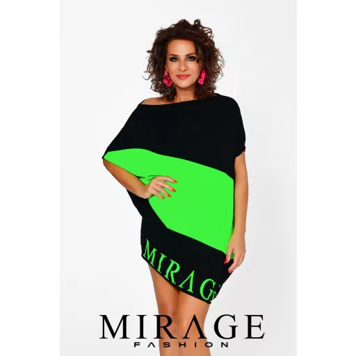 Mirage Szimóna asszimetrikus tunika, fekete-zöld