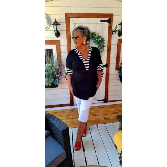 Fashion by Nono Gigi fodros felső, fekete-csíkos