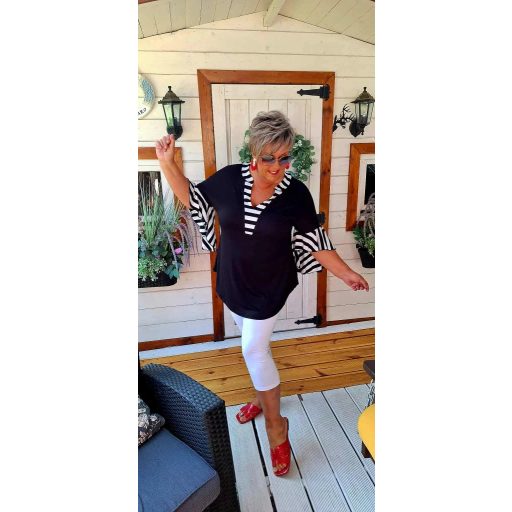 Fashion by Nono Gigi fodros felső, fekete-csíkos