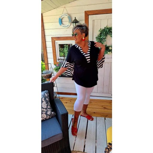 Fashion by Nono Gigi fodros felső, fekete-csíkos