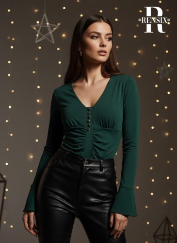 Rensix Tölcsér ujjú body, smaragdzöld