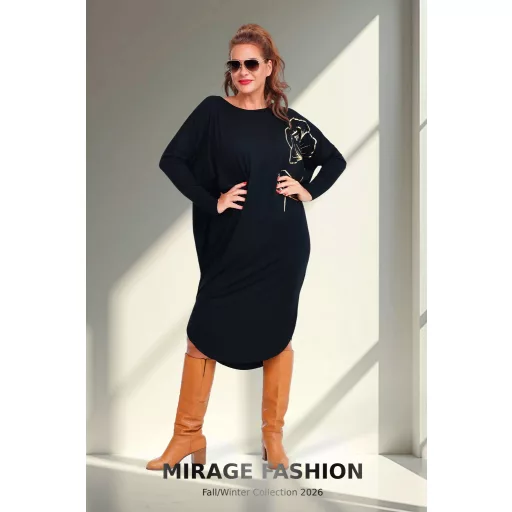 Mirage Piké bő pamut tunika, fekete
