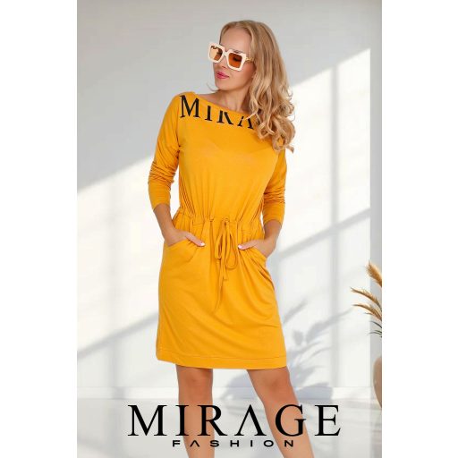 Mirage Music deréknál kötős ruha, okker sárga