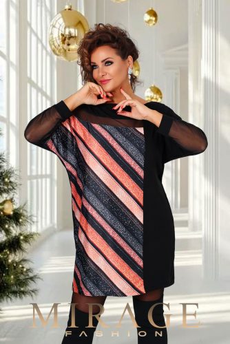 Mirage Reels neccbetétes alkalmi ruha, bronz csíkos