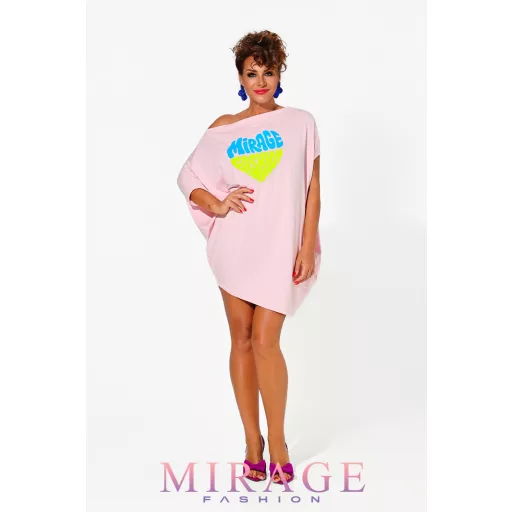 Mirage Mirella asszimetrikus tunika, babarózsaszín
