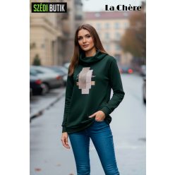 La Chére Evra passzés aljú pulóver, smaragdzöld