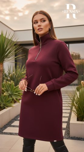 Rensix Anika zippes felirat nélküli pulóver, burgundi