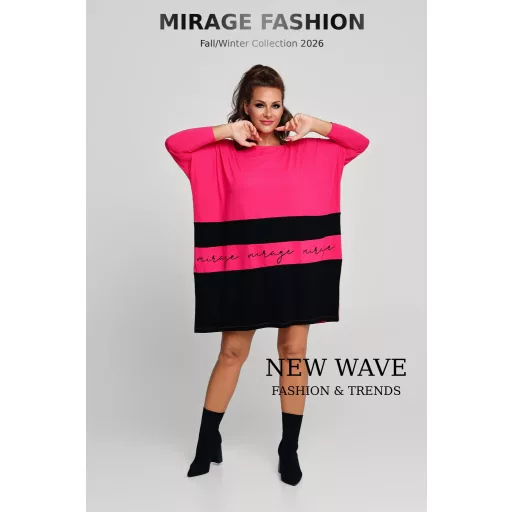 Mirage Malaga bő pamut tunika, pink-fekete