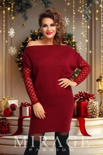 Mirage Zakopane vastag kötött csipke ujjas ruha, bordó