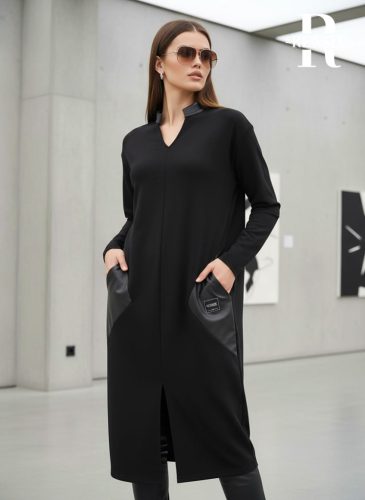 Rensix Fantom bőrbetétes hosszú ruha, fekete