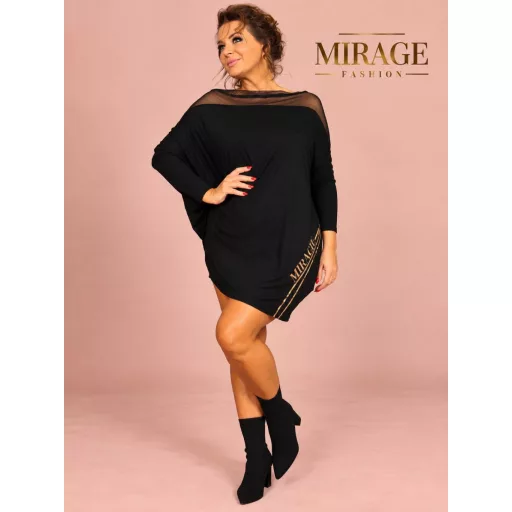 Mirage Franceska neccbetétes asszimetrikus tunika, fekete