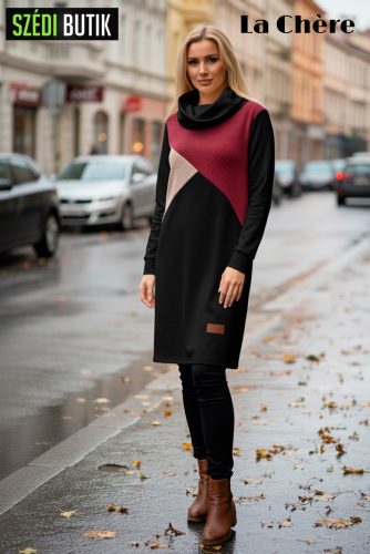 La Chére Fortuna pulóver, fekete-bézs-burgundi