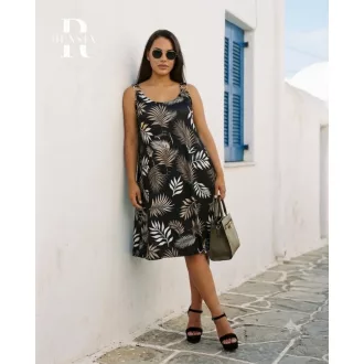 Rensix Santorini vállain karikás ruha, fekete mintás
