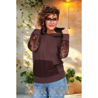 Mirage Chicago csipkebetétes pulóver, csokibarna