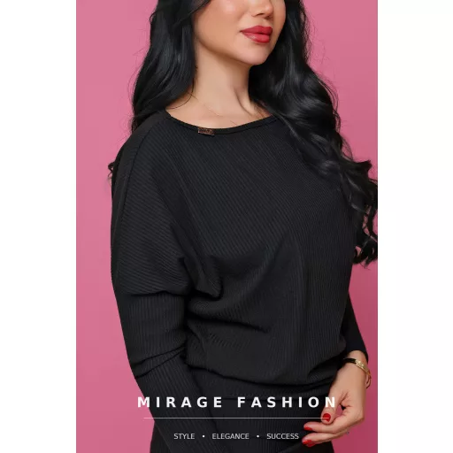 Mirage Mimi bordázott denevér ujjú ruha, fekete