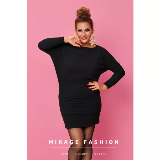 Mirage Mimi bordázott denevér ujjú ruha, fekete