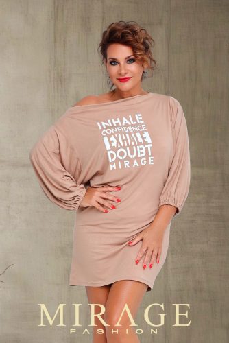 Mirage Vasilisa gumírozott ujjú ruha, bézs