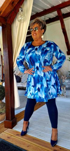 Fashion by Nono Olívia "A" vonalú tunika, kék mintás