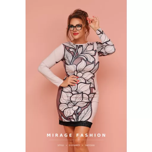 Mirage Linnie bordűr mintás ruha, bézs