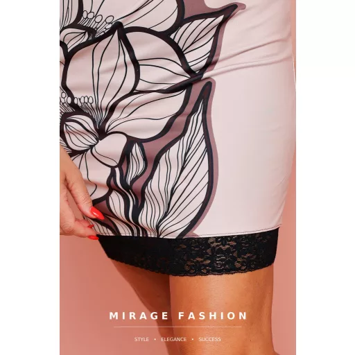 Mirage Linnie bordűr mintás ruha, bézs