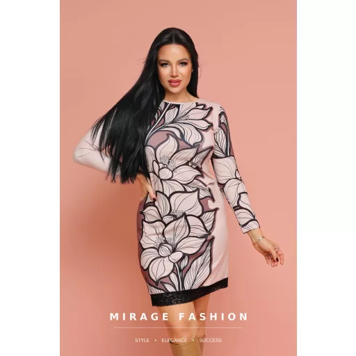 Mirage Linnie bordűr mintás ruha, bézs