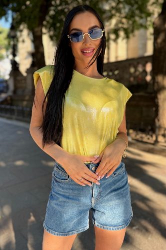 Anna Russo Shiny Kayla rövid felső, sárga