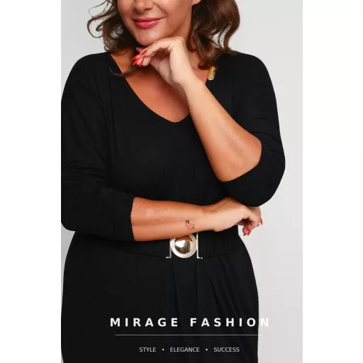 Mirage Trudy asszimetrikus öves pamut ruha, fekete