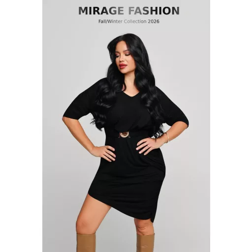 Mirage Trudy asszimetrikus öves pamut ruha, fekete