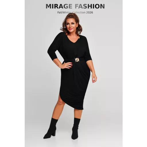 Mirage Trudy asszimetrikus öves pamut ruha, fekete