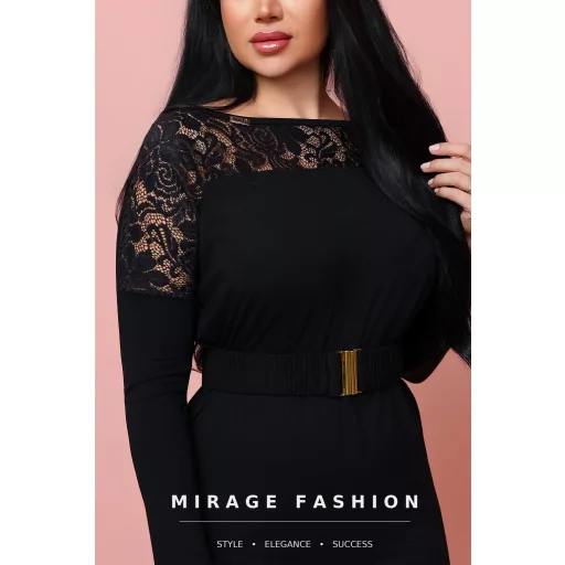 Mirage Muriel csipkebetétes öves ruha, fekete
