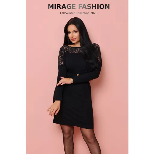Mirage Muriel csipkebetétes öves ruha, fekete