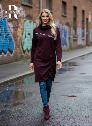 Rensix Pandora oldalán húzókás tunika, padlizsán