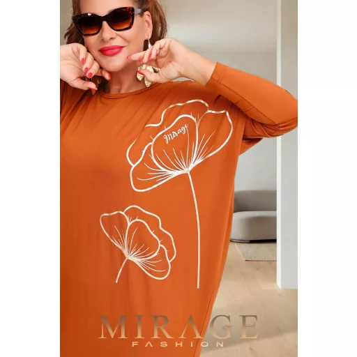 Mirage Piké bő pamut tunika, konyak