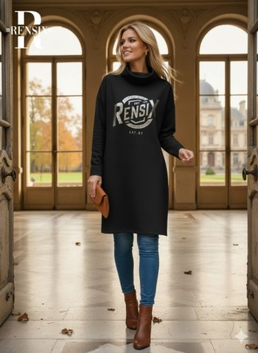 Rensix Tira kámzsa nyakú pulóver, fekete ezüst feliratos