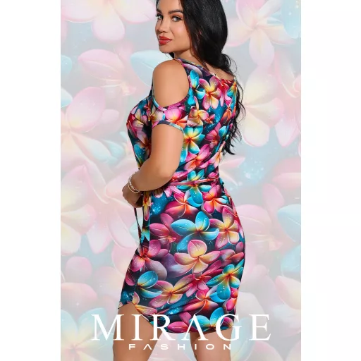 Mirage Latte vállán kivágott ruha, virágos