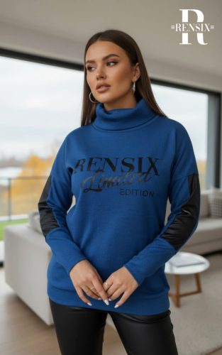 Rensix Wool bordás kötött pulóver, kék